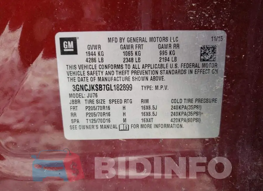 3GNCJKSB7GL182899 Photo# 10