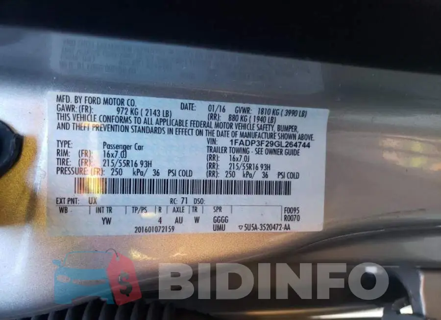 1FADP3F29GL264744 Photo# 10