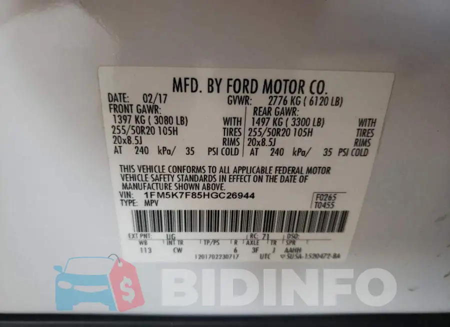 1FM5K7F85HGC26944 Photo# 10
