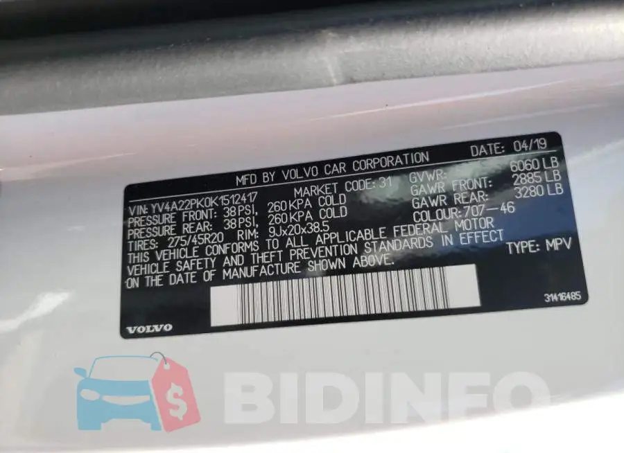 YV4A22PK0K1512417 Photo# 10