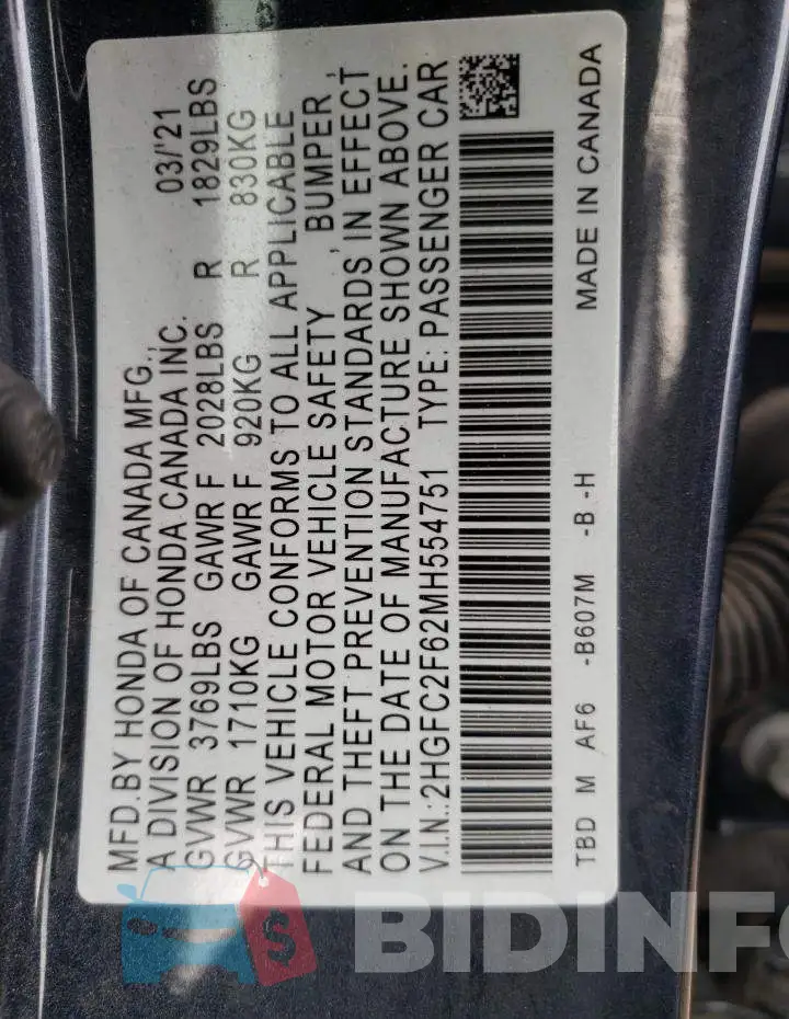 2HGFC2F62MH554751 Photo# 10