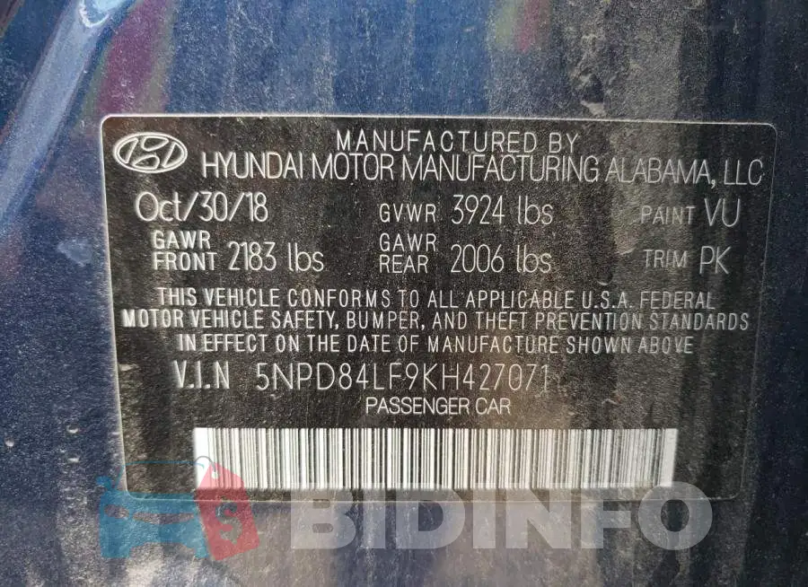 5NPD84LF9KH427071 Photo# 10