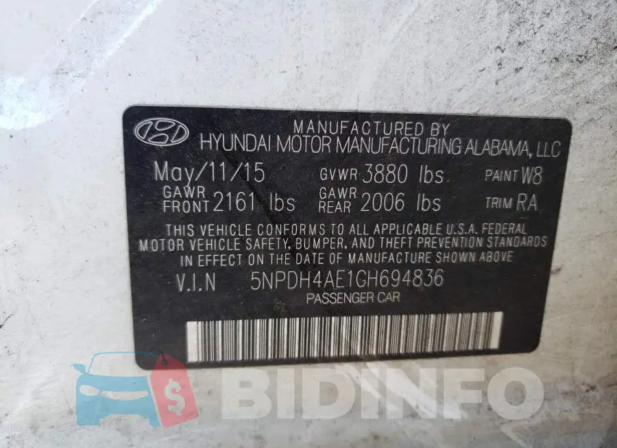 5NPDH4AE1GH694836 Photo# 10