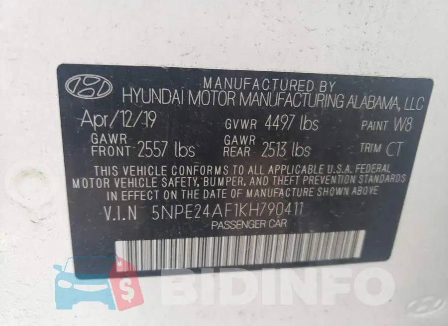 5NPE24AF1KH790411 Photo# 10