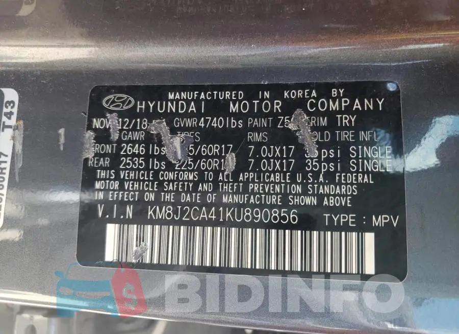 KM8J2CA41KU890856 Photo# 10