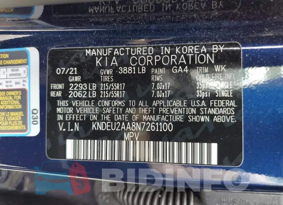 KNDEU2AA8N7261100 Photo# 10