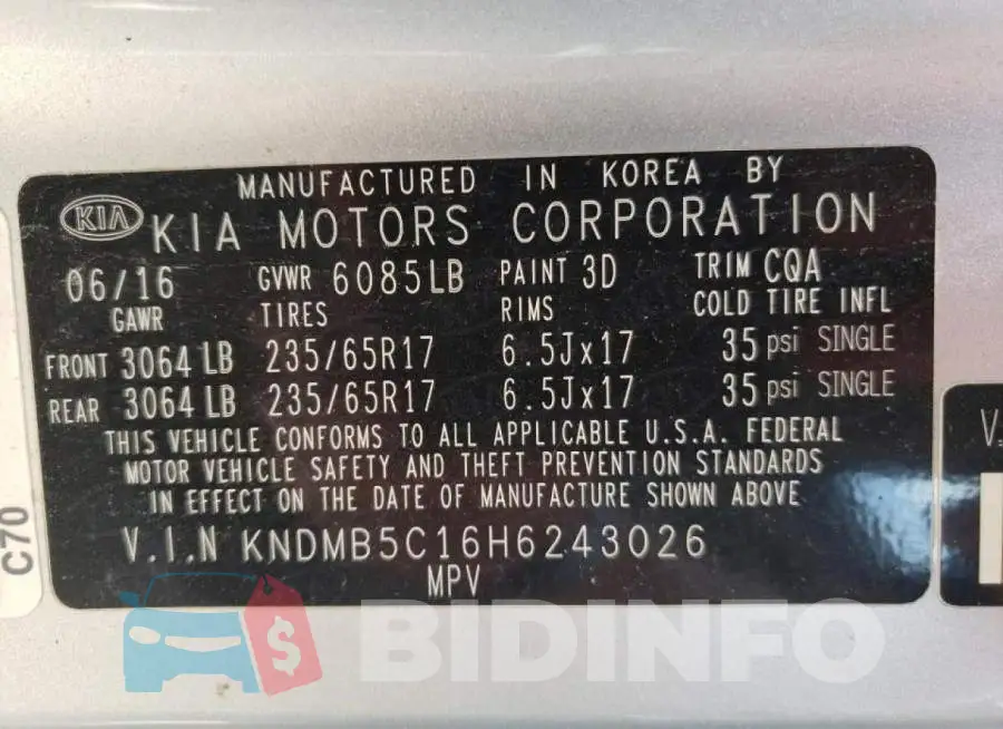 KNDMB5C16H6243026 Photo# 10