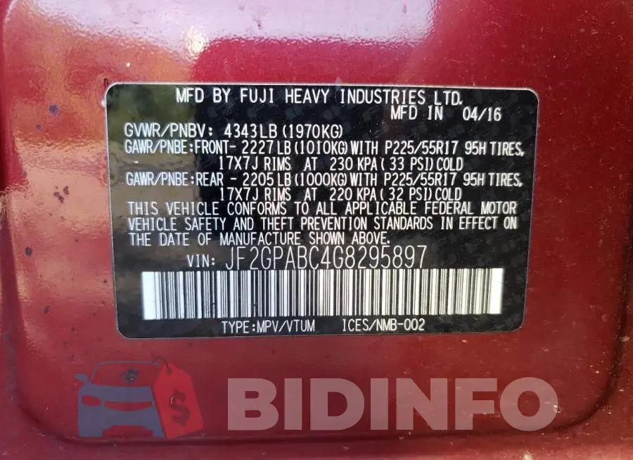 JF2GPABC4G8295897 Photo# 10
