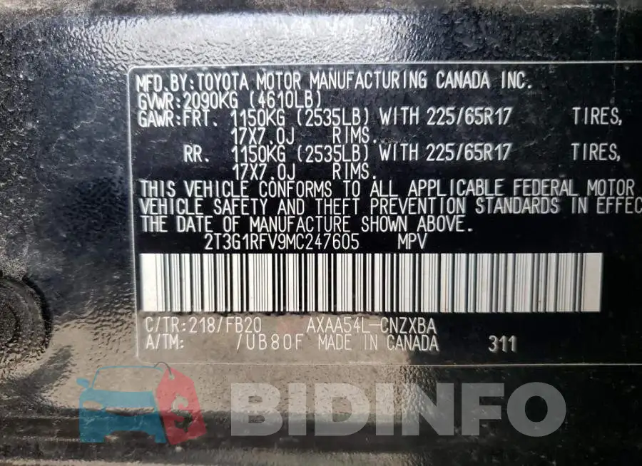 2T3G1RFV9MC247605 Photo# 10