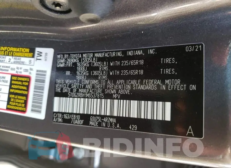 5TDGZRBH1MS537815 Photo# 10
