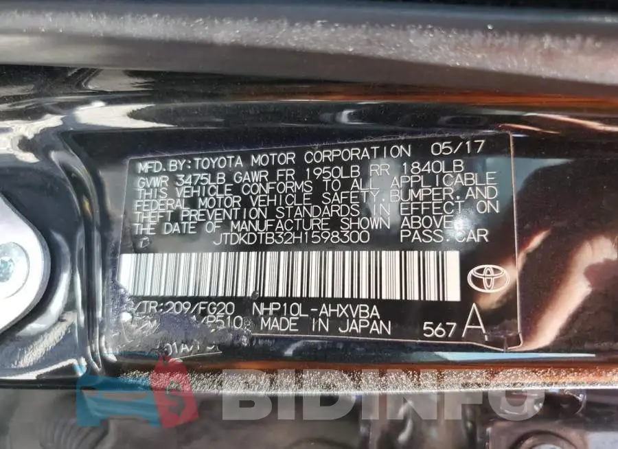 JTDKDTB32H1598300 Photo# 10