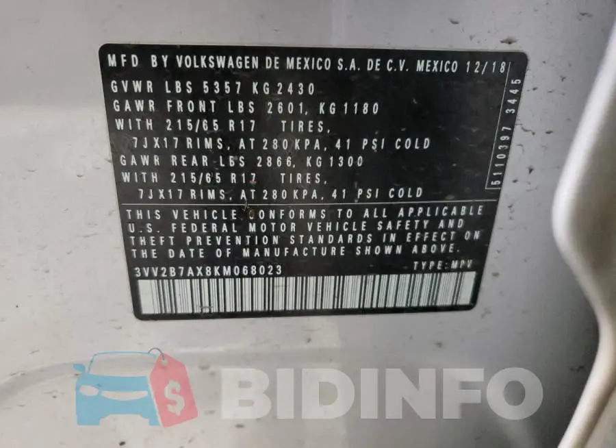 3VV2B7AX8KM068023 Photo# 10