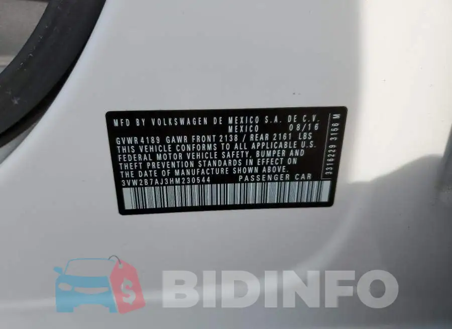 3VW2B7AJ3HM230544 Photo# 10