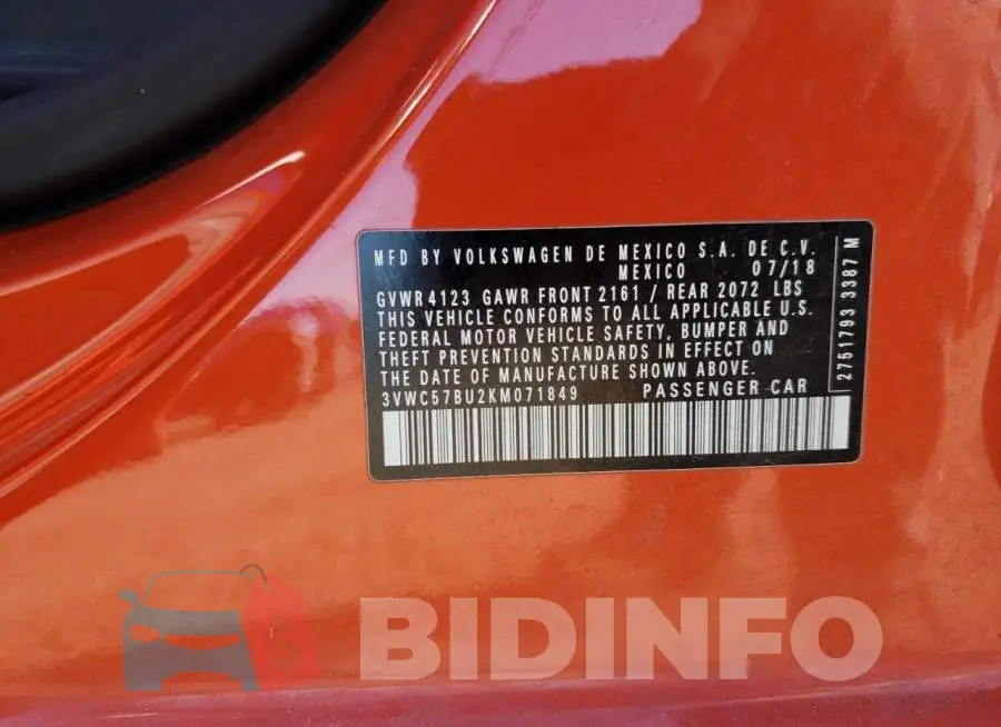 3VWC57BU2KM071849 Photo# 10
