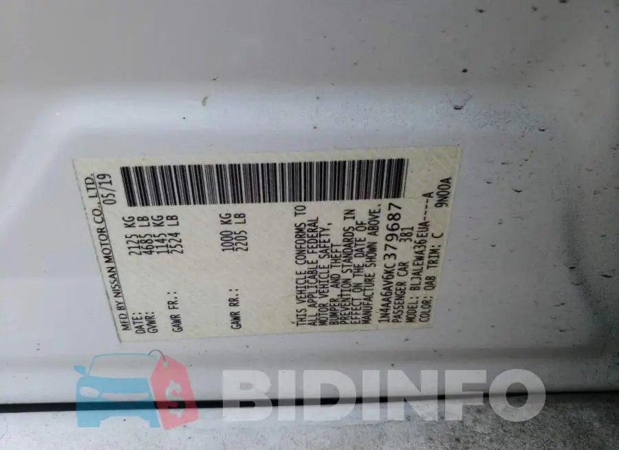 1N4AA6AV6KC379687 Photo# 10