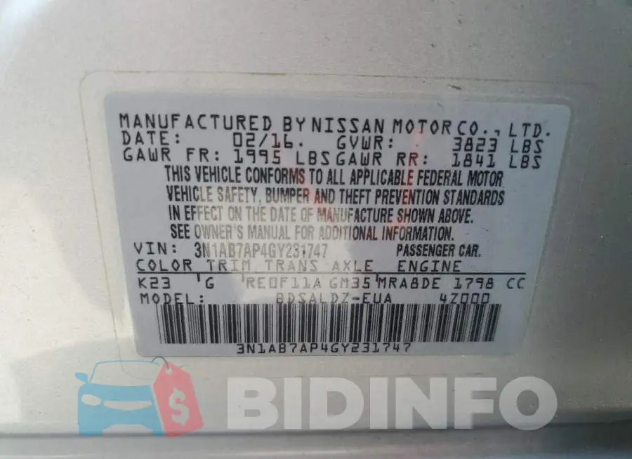 3N1AB7AP4GY231747 Photo# 10
