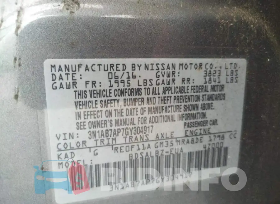 3N1AB7AP7GY304917 Photo# 10