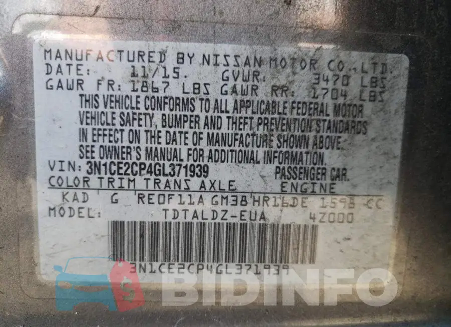 3N1CE2CP4GL371939 Photo# 10