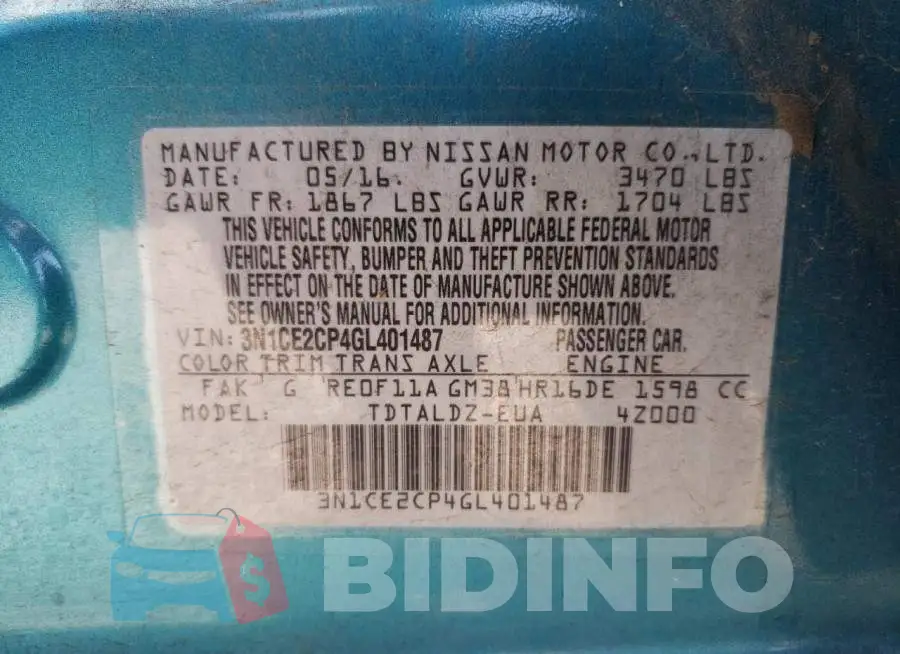 3N1CE2CP4GL401487 Photo# 10