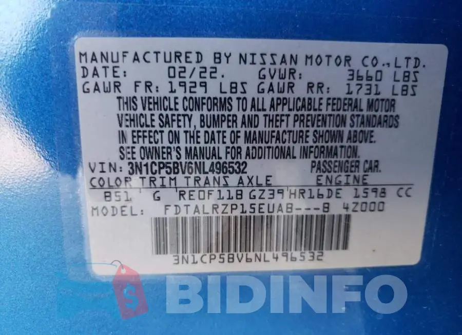 3N1CP5BV6NL496532 Photo# 10