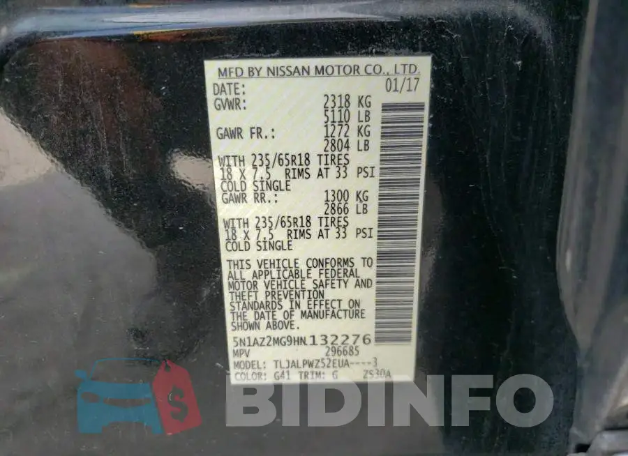 5N1AZ2MG9HN132276 Photo# 10
