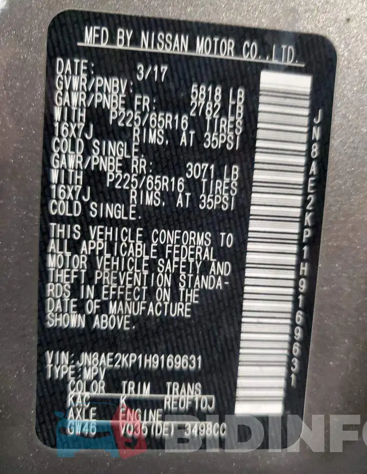 JN8AE2KP1H9169631 Photo# 10