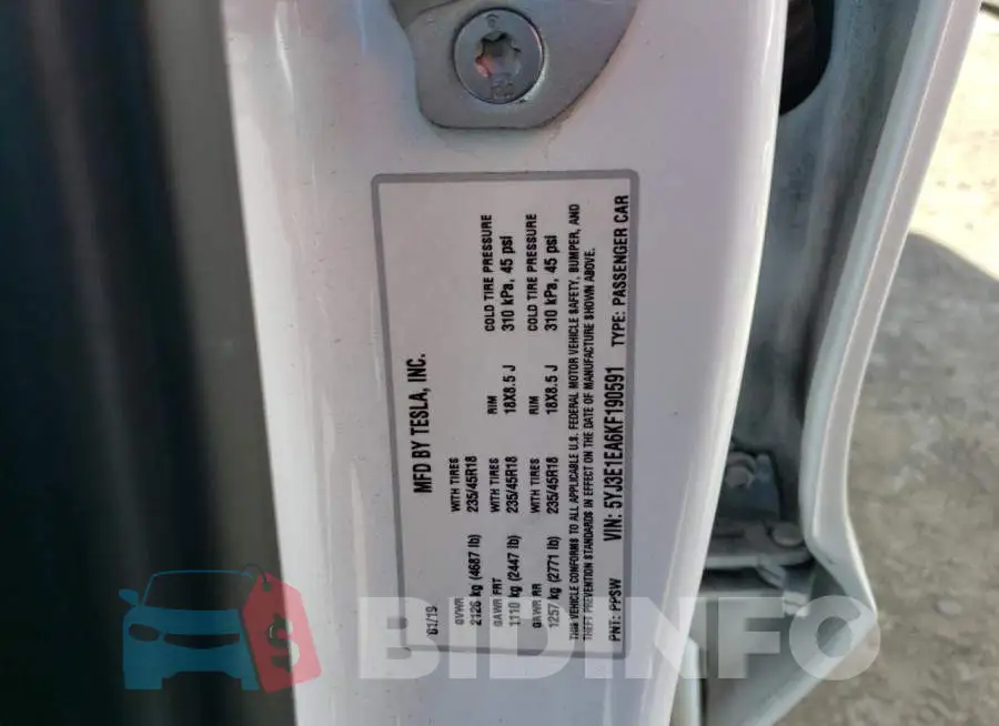 5YJ3E1EA6KF190591 Photo# 10