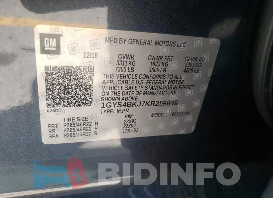 1GYS4BKJ7KR259849 Photo# 10