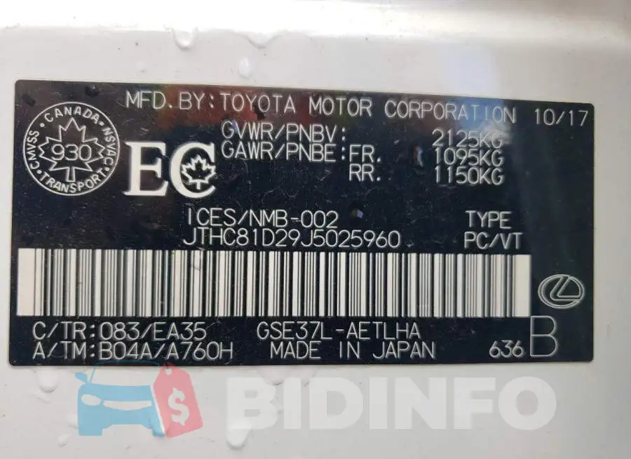 JTHC81D29J5025960 Photo# 10