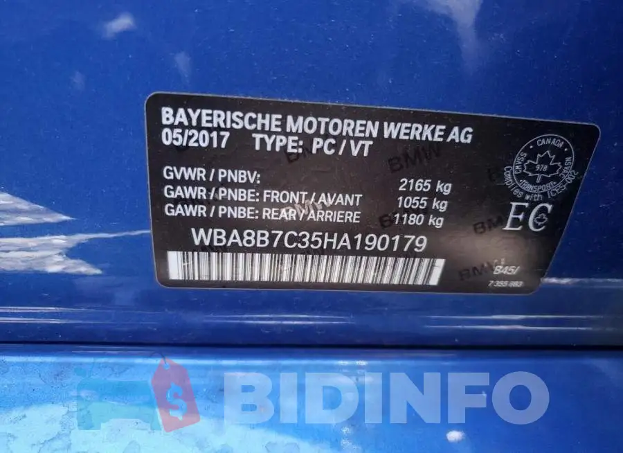 WBA8B7C35HA190179 Photo# 10