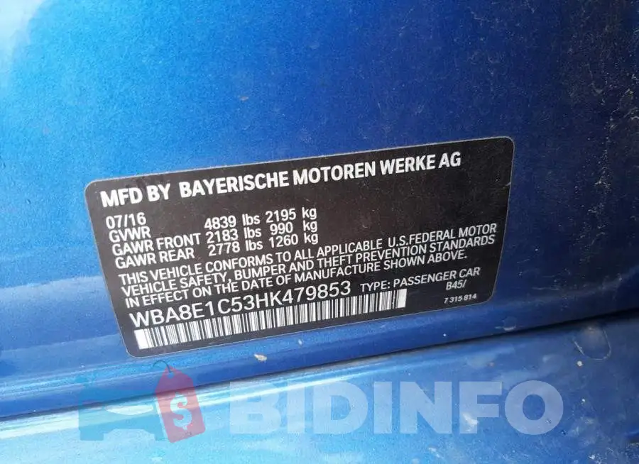 WBA8E1C53HK479853 Photo# 10