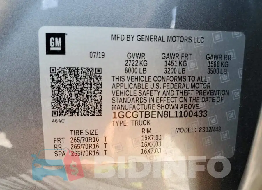 1GCGTBEN8L1100433 Photo# 10