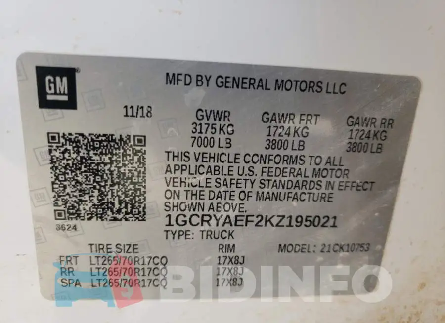 1GCRYAEF2KZ195021 Photo# 10