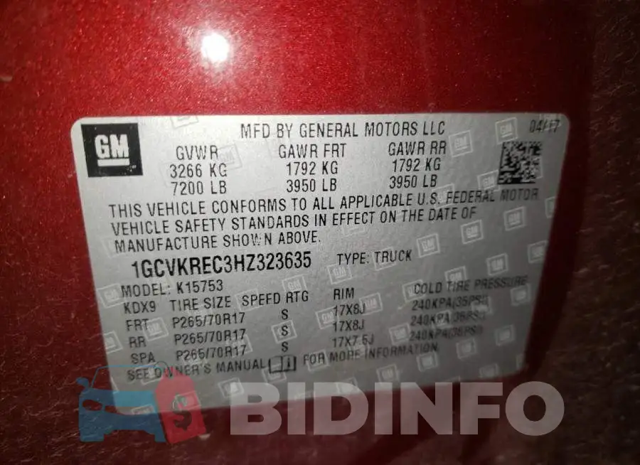 1GCVKREC3HZ323635 Photo# 10