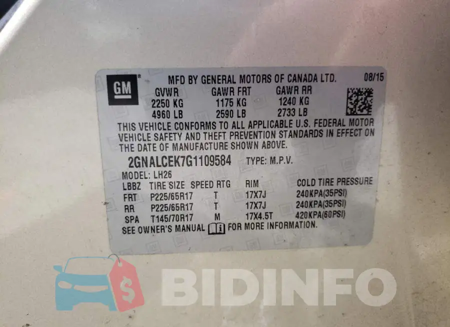 2GNALCEK7G1109584 Photo# 10