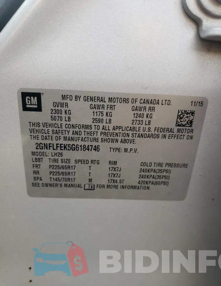 2GNFLFEK5G6184746 Photo# 10