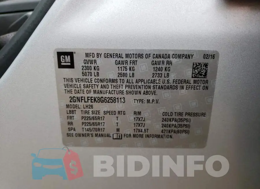 2GNFLFEK8G6258113 Photo# 10