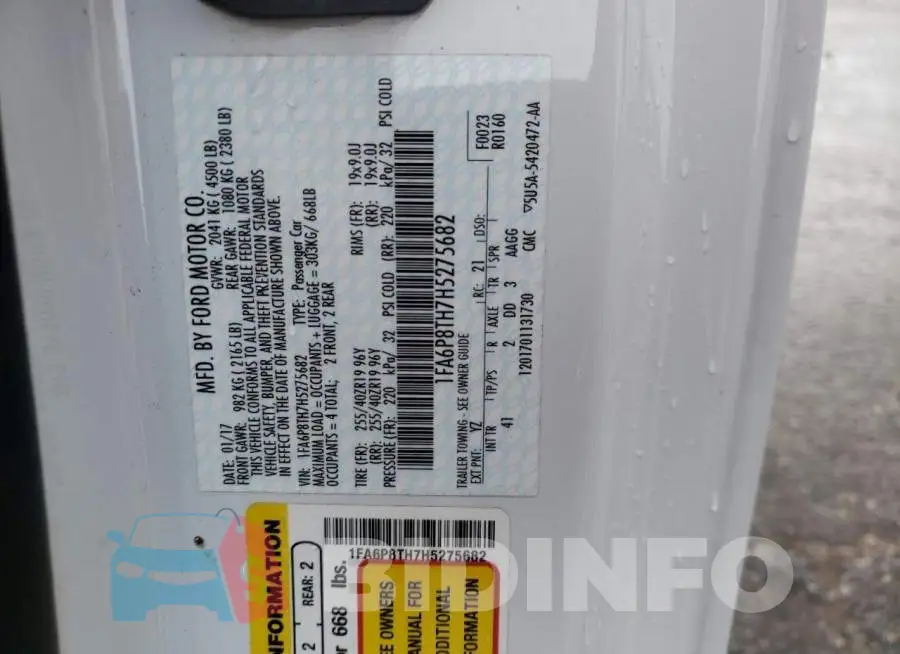 1FA6P8TH7H5275682 Photo# 10