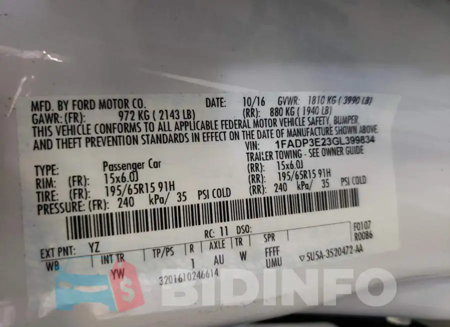 1FADP3E23GL399834 Photo# 10