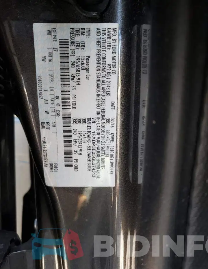 1FADP3E25GL274513 Photo# 10