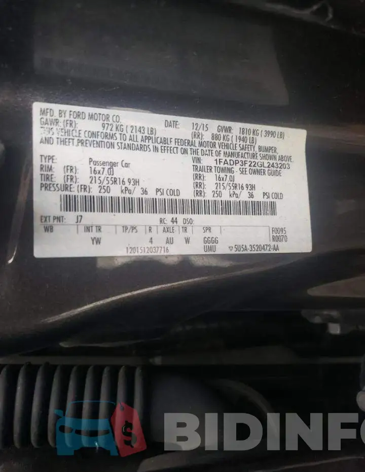 1FADP3F22GL243203 Photo# 10
