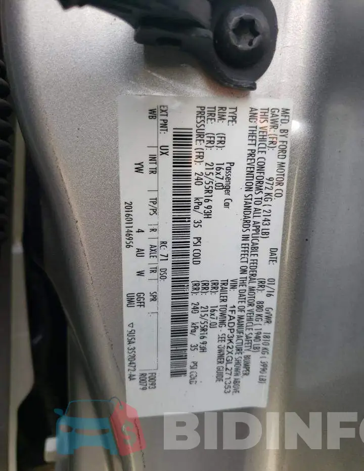 1FADP3K2XGL271353 Photo# 10