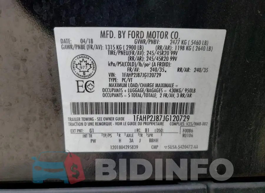 1FAHP2J87JG120729 Photo# 10