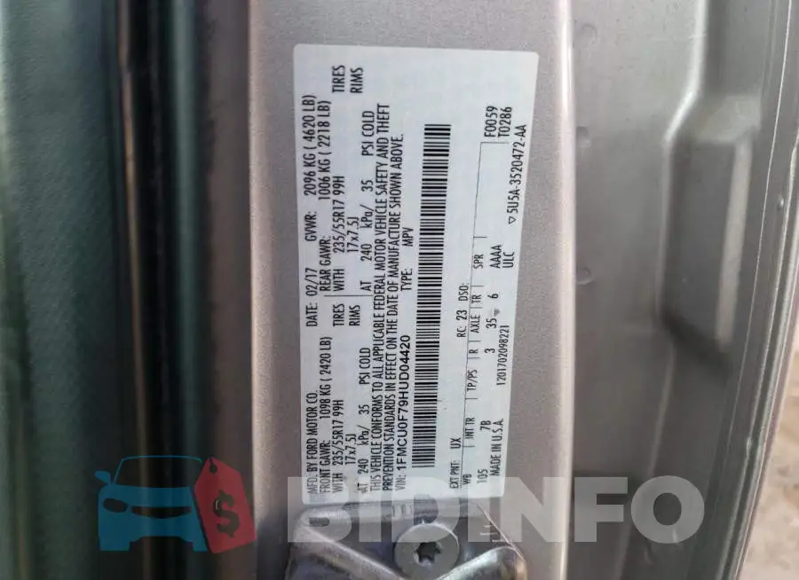 1FMCU0F79HUD04420 Photo# 10