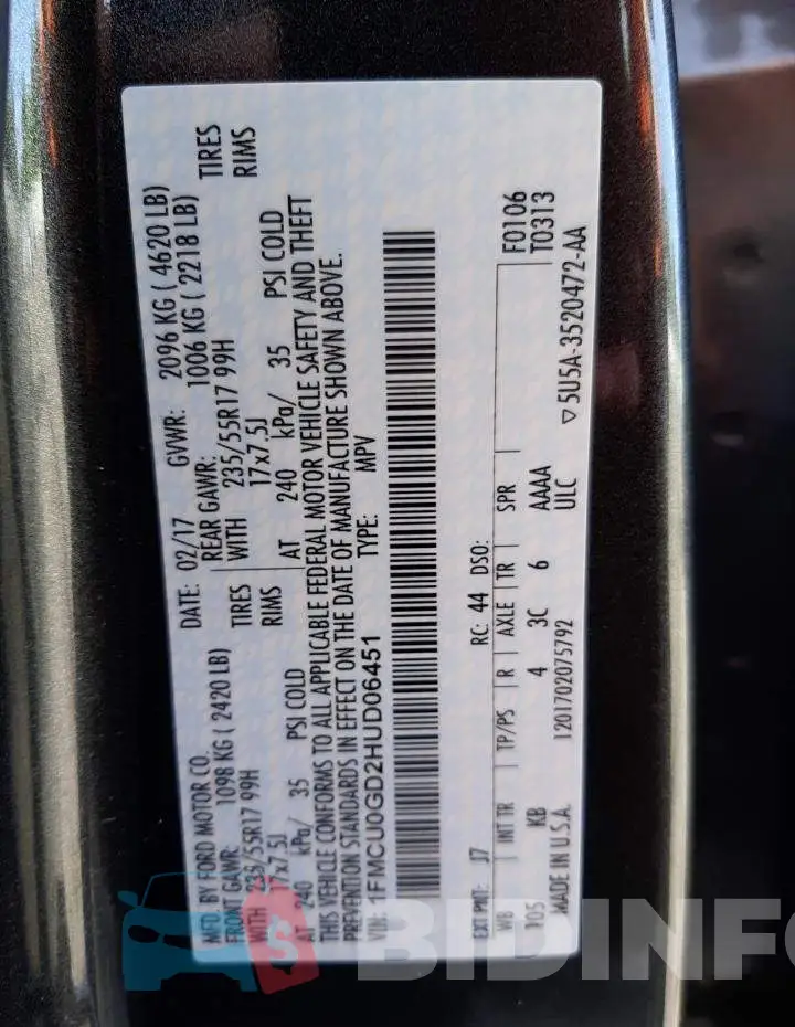 1FMCU0GD2HUD06451 Photo# 10