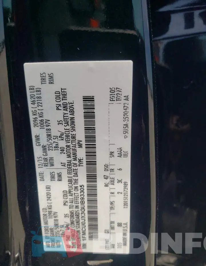 1FMCU0JX3GUB93305 Photo# 10