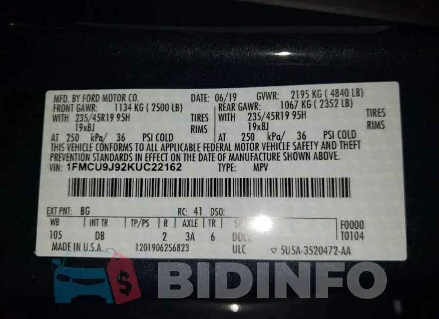 1FMCU9J92KUC22162 Photo# 10