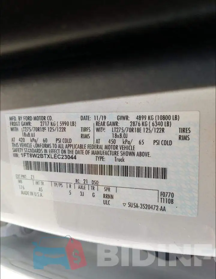 1FT8W2BTXLEC23044 Photo# 10