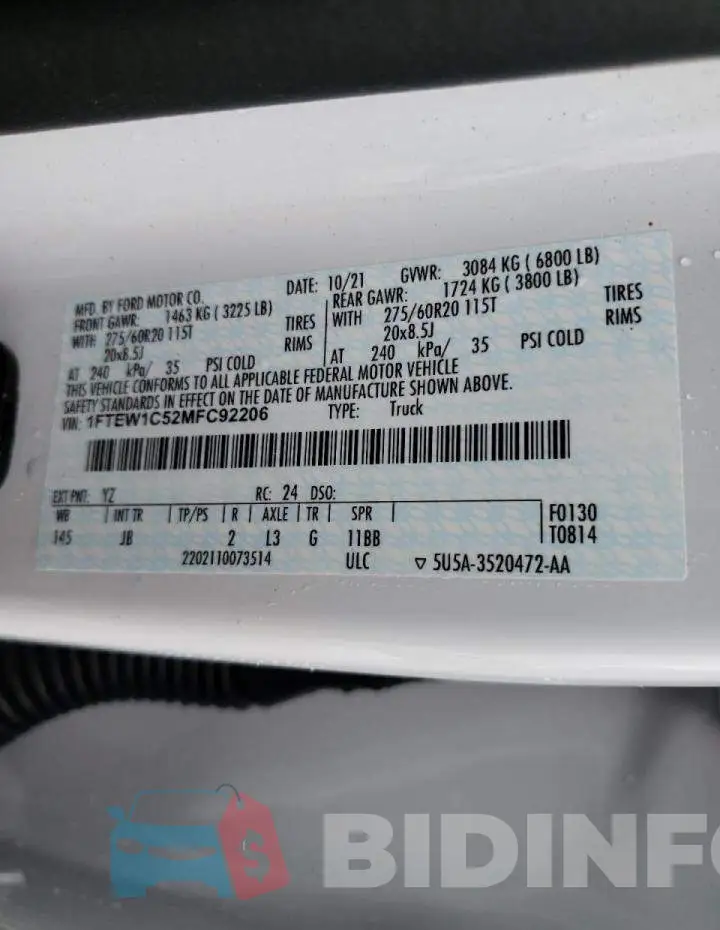 1FTEW1C52MFC92206 Photo# 10