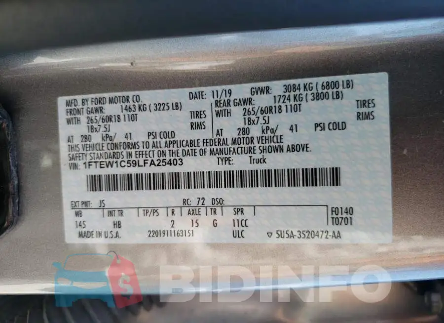 1FTEW1C59LFA25403 Photo# 10